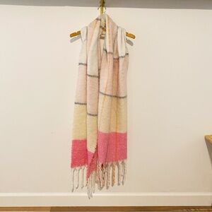 By Anthropologie Cozy Pink and Cream Plaid Scarf
